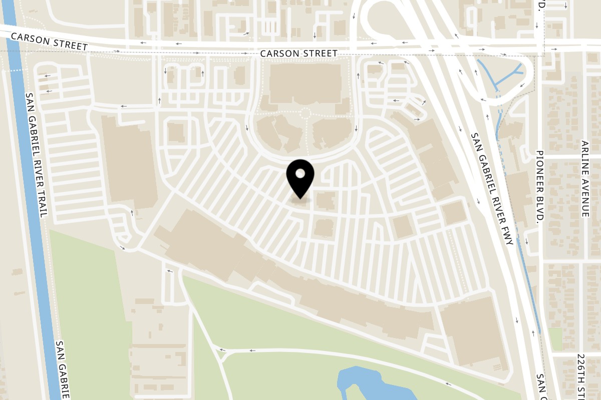 Map showing the location of Original Roadhouse Grill Long Beach on 7391 Carson Blvd in Long Beach
