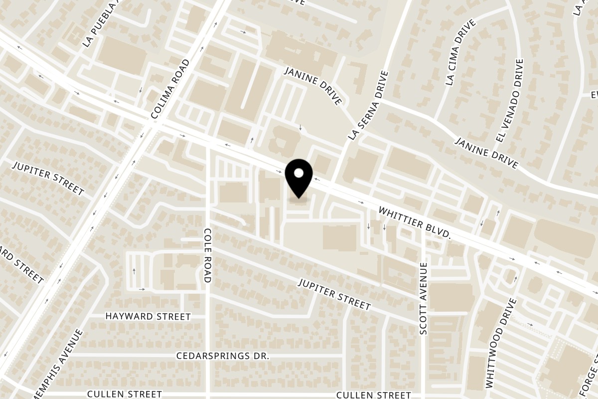 Map showing the location of Original Roadhouse Grill Whittier on 15156 Whittier Blvd in Whittier